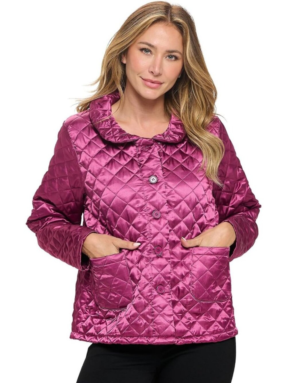 Cozy Quilted Satin-Look Bed Jacket for Women | Button Front Sleep Top with